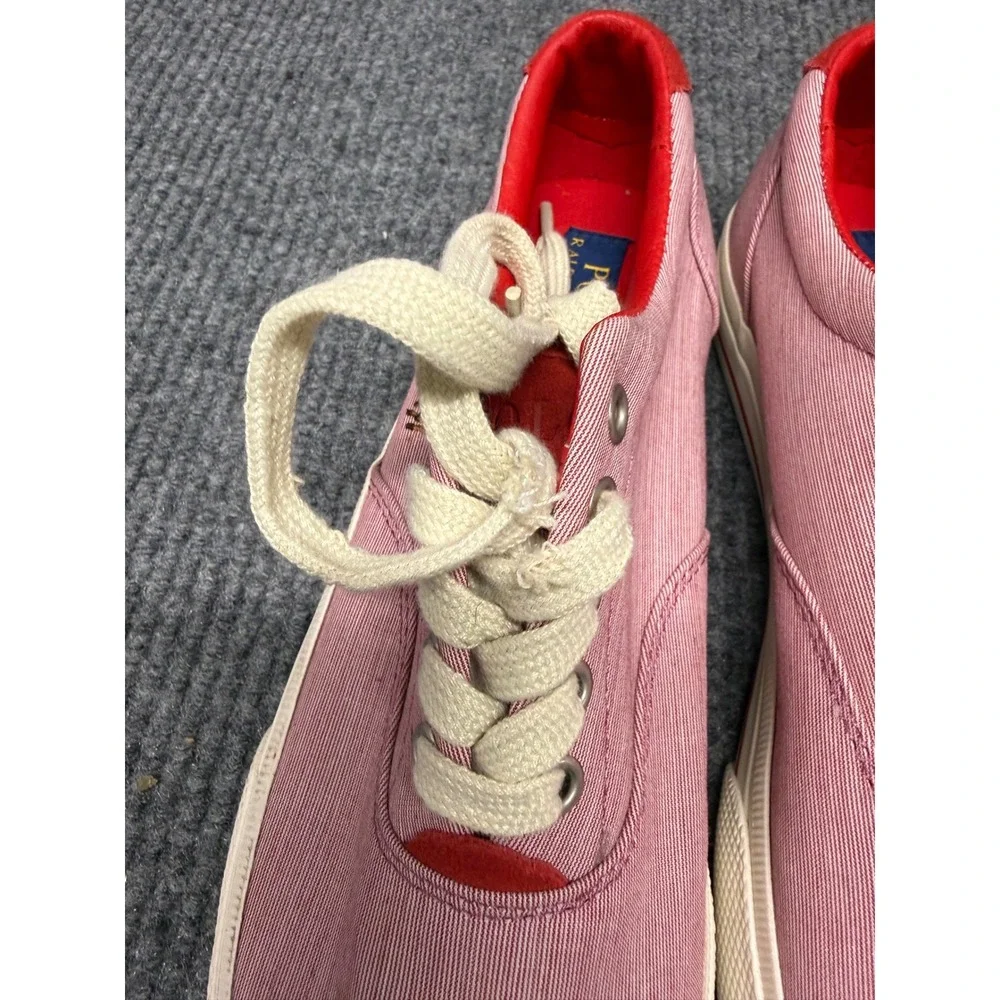 Polo Ralph Lauren Pink Seersucker‎ Canvas Low Top Sneakers Red Trim Mens 10.5